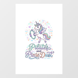 Autocollant Pour Fenêtre Pilates de Licorne et Poussière de Fée sur Fond Bl