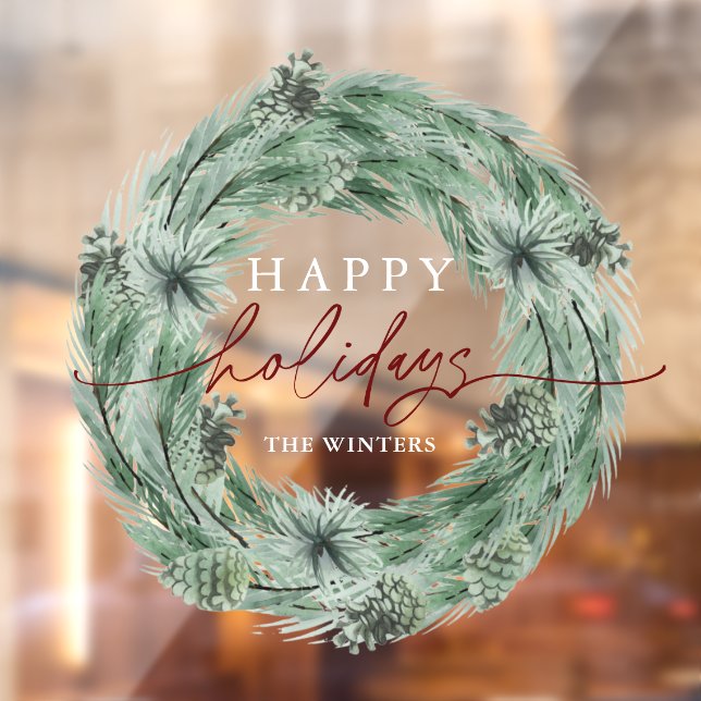 Autocollant Pour Fenêtre Pine Tree Wreath Joyeuses Vacances  (Feuille 2)
