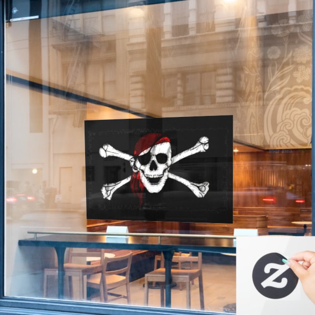 Autocollant Pour Fenêtre Pirate crâne et os croisés (Fenêtre de café)
