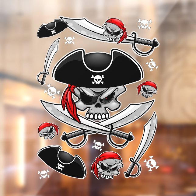 Autocollant Pour Fenêtre Pirate Skull avec Sabres croisés (Feuille 2)