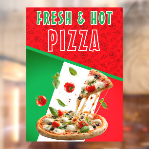 Autocollant Pour Fenêtre Pizza Frais & Chaud Avec Explosion de Pizza Grande