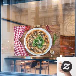 Autocollant Pour Fenêtre Pizza Shop Plat Italien Nourriture Rouge Nappe