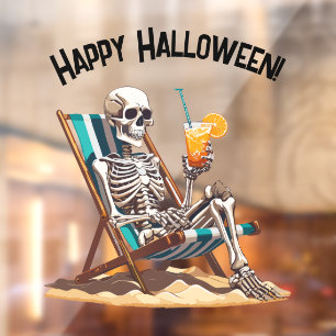 Autocollant Pour Fenêtre Plage Lounge Squelette Halloween