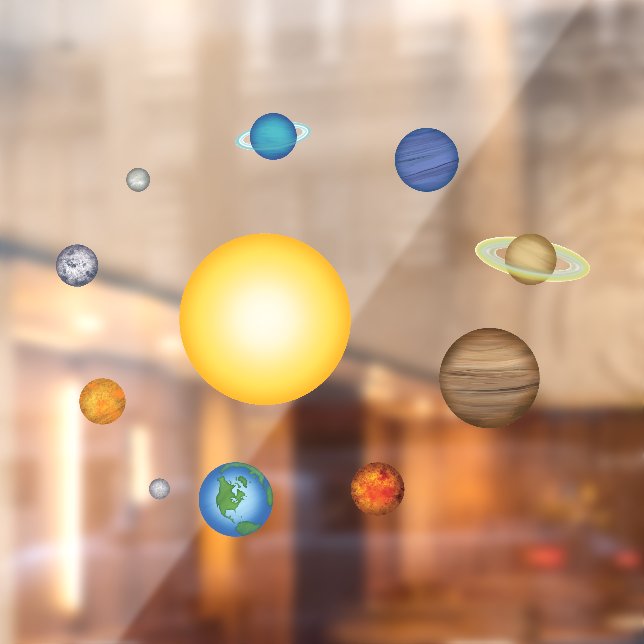 Autocollant Pour Fenêtre Planètes du système solaire Créatif éducatif (Feuille 2)