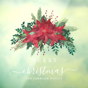 Autocollant Pour Fenêtre Poinsettia Rouge Floral Joyeux Noël