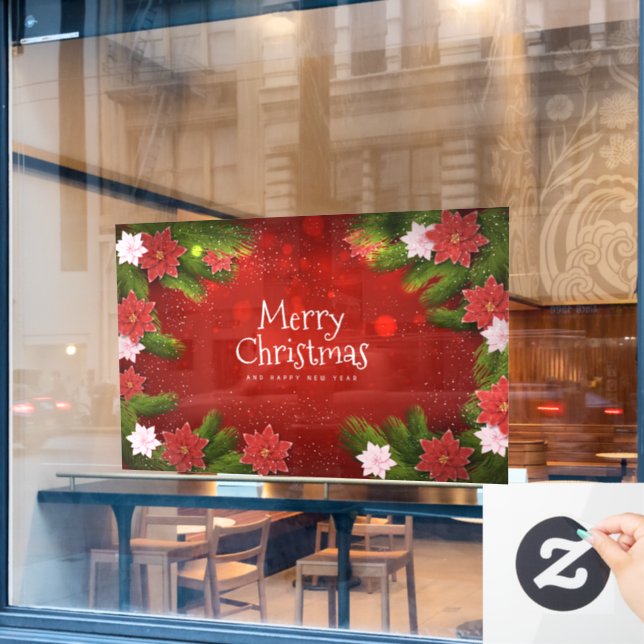 Autocollant Pour Fenêtre Poinsettias de Noël (Fenêtre de café)