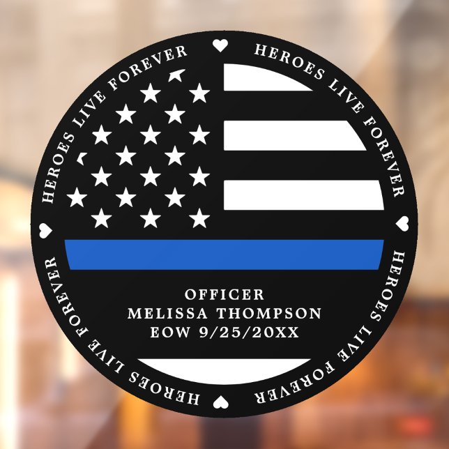 Autocollant Pour Fenêtre Police Mémorial tombeau Officier mince Ligne bleue (Créateur téléchargé)