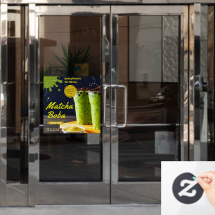 Autocollant Pour Fenêtre Porte de thé à bulle de Matcha minimaliste de Pers