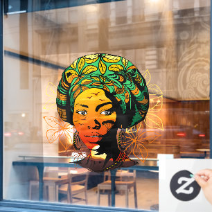 Autocollant Pour Fenêtre Portrait féminin africain avec coucher de soleil