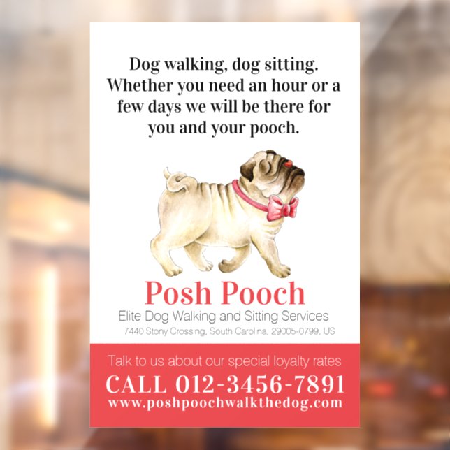Autocollant Pour Fenêtre Posh pooch service de marche pour chien de carlin  (Feuille 2)