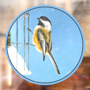 Autocollant Pour Fenêtre Poulet sur mangeoire - Art d'origine des oiseaux s