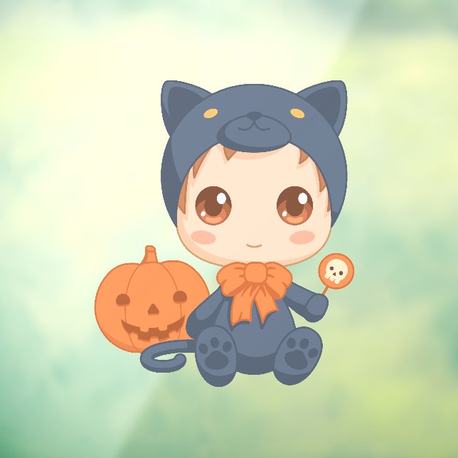 Autocollant Pour Fenêtre Première Halloween mignonne bébé noir costume de c (Feuille 3)