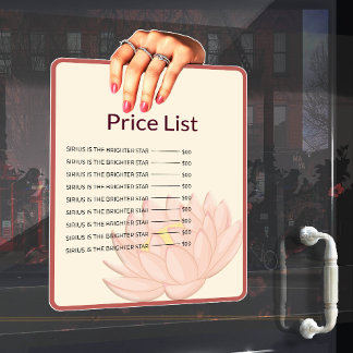 Autocollant Pour Fenêtre Price List Window Cling