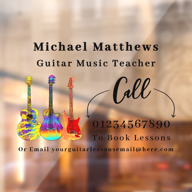 Autocollant Pour Fenêtre Professeur de Guitare Cours de Musique Publicité (Feuille 2)