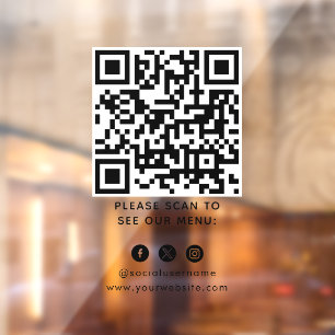 Autocollant Pour Fenêtre QR Code Black Menu Logo Contact Café moderne sans 