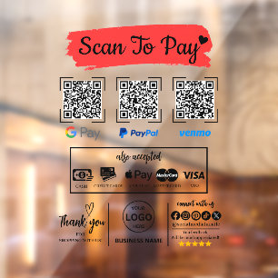 Autocollant Pour Fenêtre QR Code Scan pour payer Venmo Paypal Google Pay