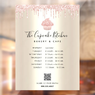 Autocollant Pour Fenêtre QR Menu Heures Cupcake rose Parties scintillant Bo