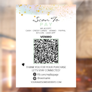 Autocollant Pour Fenêtre *~* QR Paillettes PASTEL  Scannez pour payer Fenêt