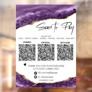Autocollant Pour Fenêtre *~* QR Payer 3 PAIEMENT Améthyste AGATE OR Partie