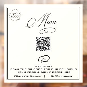 Autocollant Pour Fenêtre *~* QR Simple EATERY LOGO MENU Clôture de fenêtr