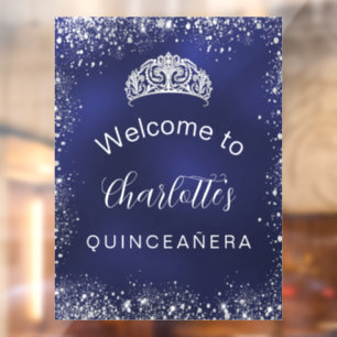Autocollant Pour Fenêtre Quinceanera marine bleu argent parties scintillant