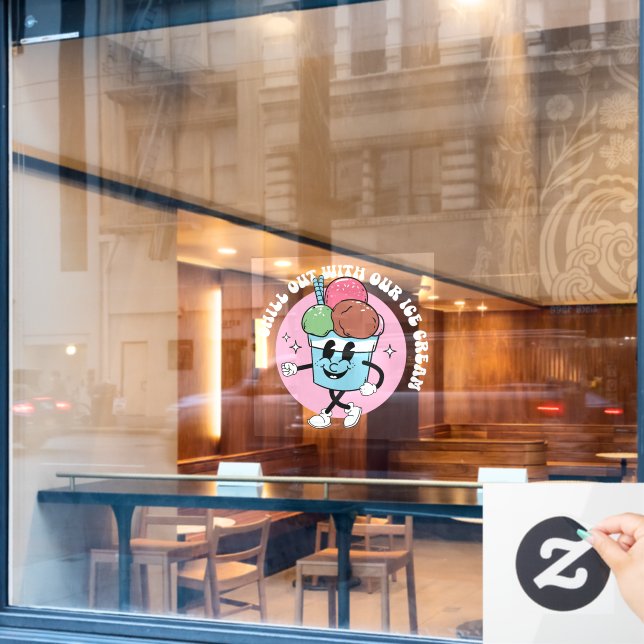 Autocollant Pour Fenêtre Rafraîchissez-vous avec notre crème glacée (Fenêtre de café)