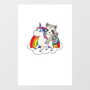 Autocollant Pour Fenêtre Raton laveur sur licorne animaux arc-en-ciel licor