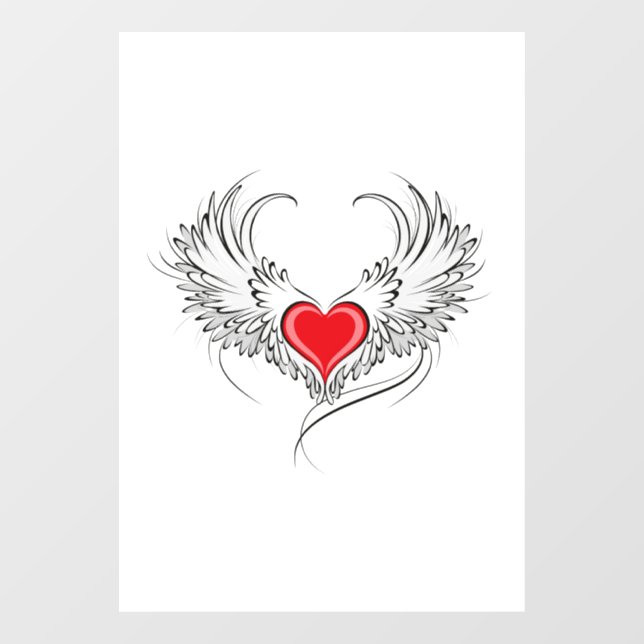 Autocollant Pour Fenêtre Red Angel Coeur avec ailes (Feuille)