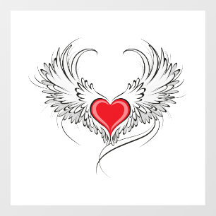 Autocollant Pour Fenêtre Red Angel Coeur avec ailes