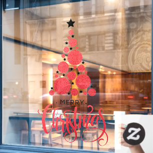 Autocollant Pour Fenêtre Red Joyeux Noël Arbre des étoiles