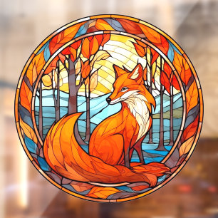 Autocollant Pour Fenêtre Renard roux Crépuscule d'automne Faux Verre teinté