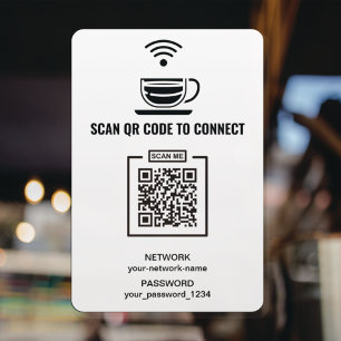 Autocollant Pour Fenêtre Réseau de code QR de café noir et blanc