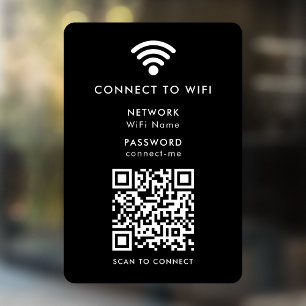 Autocollant Pour Fenêtre Réseau Wifi   Code QR Mot de passe Internet Noir