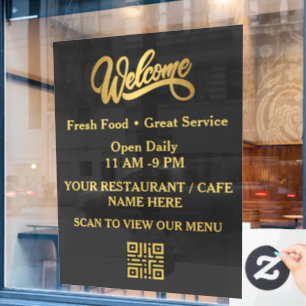 Autocollant Pour Fenêtre Restaurant Bienvenue Noir & Or