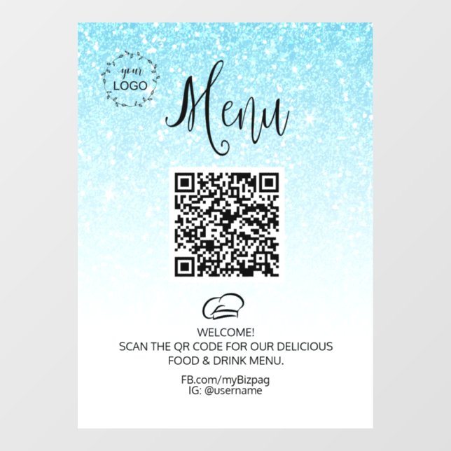 Autocollant Pour Fenêtre *~ Restaurant Café QR LOGO MENU Parties scintillan (Feuille)