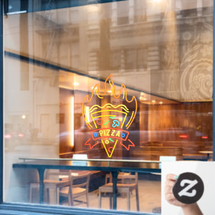 Autocollant Pour Fenêtre Restaurant Faux Néo Flammes Pizza Chaudes