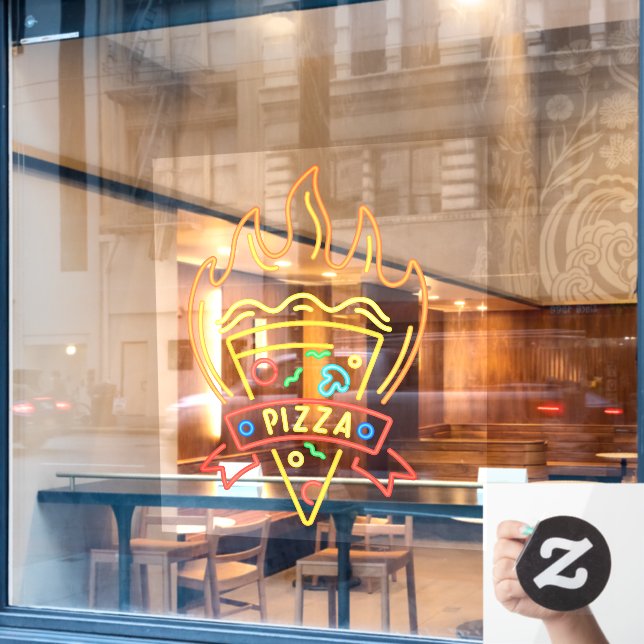 Autocollant Pour Fenêtre Restaurant Faux Neon Hot Pizza Flames (Fenêtre de café)
