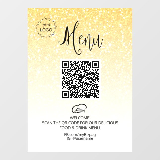Autocollant Pour Fenêtre *~* Restaurant QR Code Alimentaire + Menu LOGO Pai (Feuille)