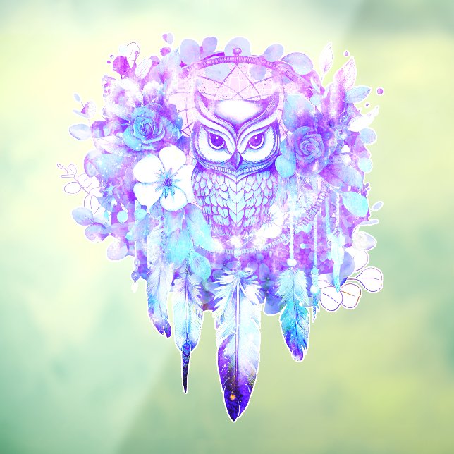 Autocollant Pour Fenêtre Rêveur de Totem de Chouette Plumes florales Teint  (Feuille 3)