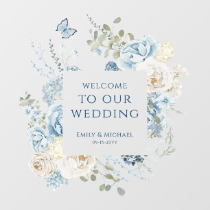 Autocollant Pour Fenêtre Romantique Dusty Blue Welcome Floral Mariage