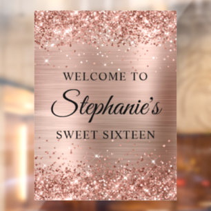 Autocollant Pour Fenêtre Rose Gold Pailleté Bienvenue Sweet Sixteen