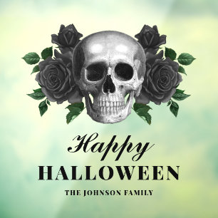 Autocollant Pour Fenêtre Roses Noires Gothiques & Crâne Joy Halloween