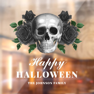 Autocollant Pour Fenêtre Roses noirs gothiques et crâne heureux Halloween