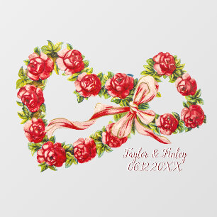 Autocollant Pour Fenêtre Roses rouges Coeur floral Wreath Élégant mignon Vi