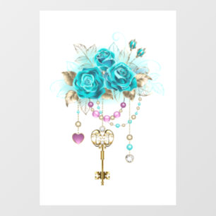 Autocollant Pour Fenêtre Roses turquoise avec touches