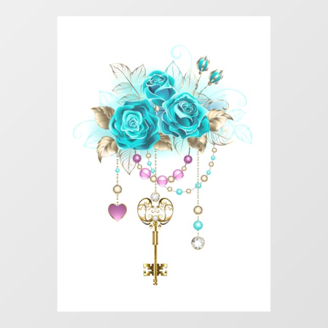 Autocollant Pour Fenêtre Roses turquoise avec touches (Feuille)