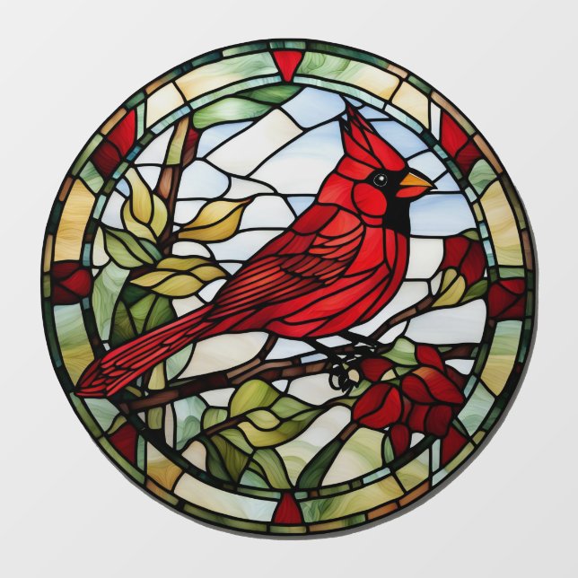 Autocollant Pour Fenêtre Rouge Cardinal Vitrail Oiseau boisé (Feuille)