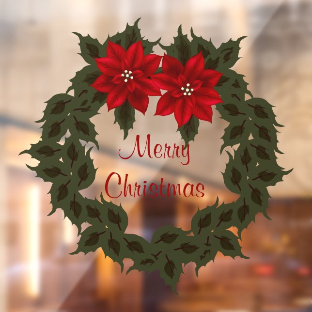Autocollant Pour Fenêtre Rouge Poinsettia Wreath Noël Vinyl (Feuille 2)