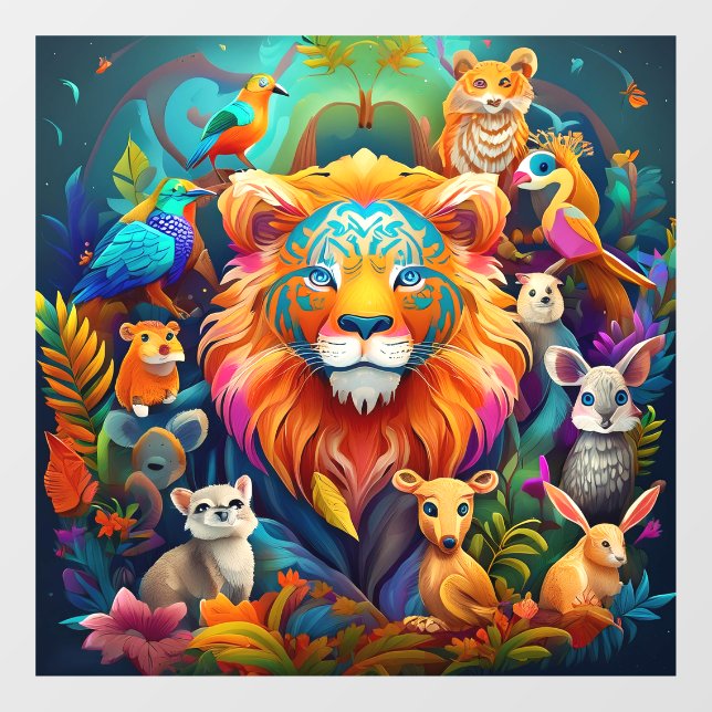 Autocollant Pour Fenêtre Royaume animal courageux (Feuille)