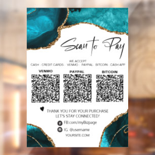 Autocollant Pour Fenêtre *~* RQF 3 PAIEMENT Turquoise AGATE OR fenêtre Dec